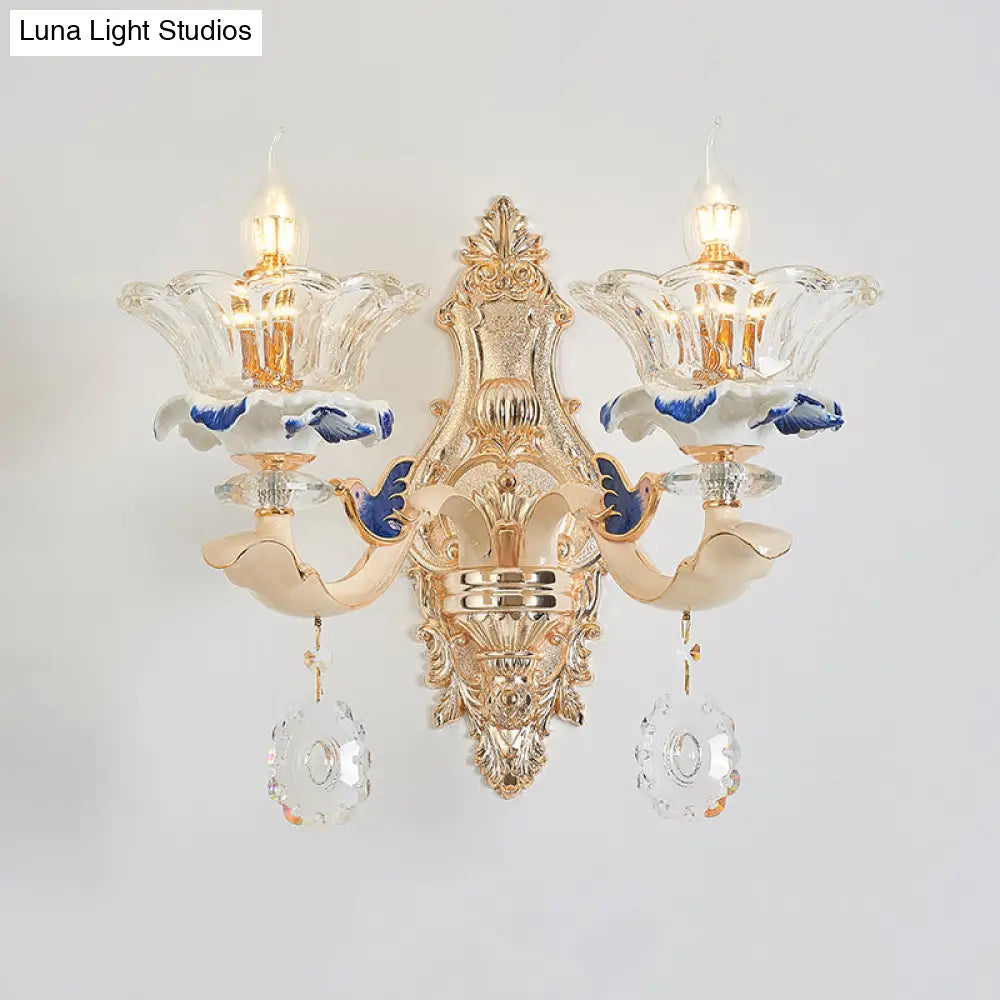 Retro Ribbed Glass Suspension Light With Crystal Draping In White - Perfect For Living Rooms