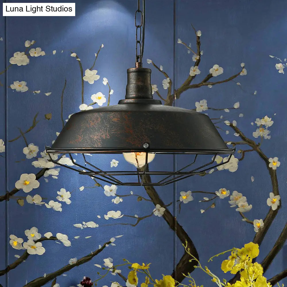 Retro Rust Ceiling Pendant Light With Wire Guard For Living Room