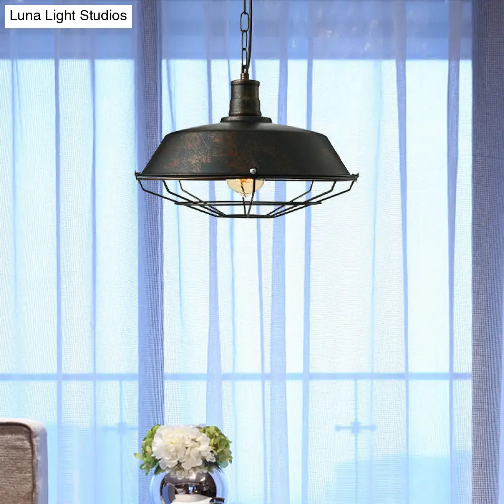Retro Rust Ceiling Pendant Light With Wire Guard For Living Room