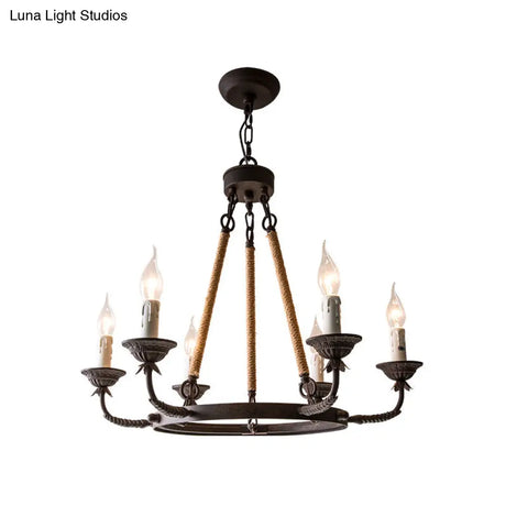 Retro Rustic Candelabra Chandelier With Hemp Rope Cord - Perfect For Living Room Pendant Lighting