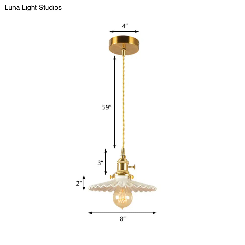 Retro Scalloped Iron Ceiling Pendant Light: White 1-Head Hanging Lamp