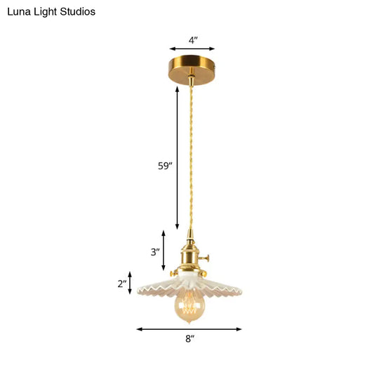 Retro Scalloped Iron Ceiling Pendant Light: White 1-Head Hanging Lamp