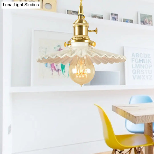 Retro Scalloped Iron Ceiling Pendant Light: White 1-Head Hanging Lamp