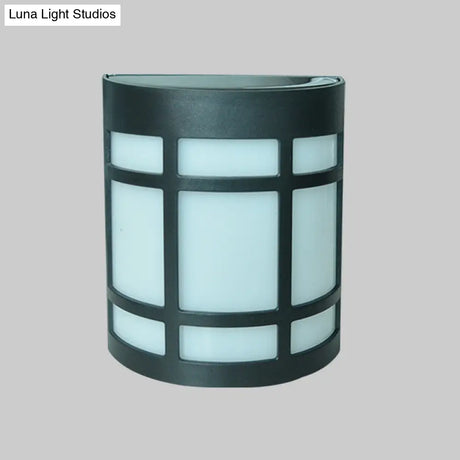 Retro Semi-Cylinder Flush Wall Sconce With Rhombus/Rectangle/Trellis Cage - Black