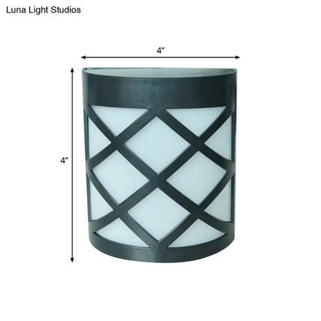 Retro Semi-Cylinder Flush Wall Sconce With Rhombus/Rectangle/Trellis Cage - Black
