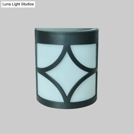 Retro Semi-Cylinder Flush Wall Sconce With Rhombus/Rectangle/Trellis Cage - Black