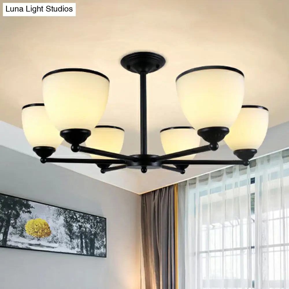 Retro Semi Flush Mount Metallic Ceiling Light With Black Finish And Bell Cream Glass Shade For