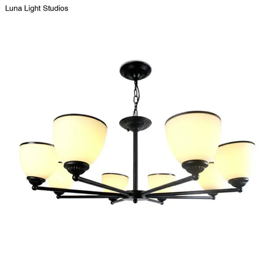 Retro Semi Flush Mount Metallic Ceiling Light With Black Finish And Bell Cream Glass Shade For