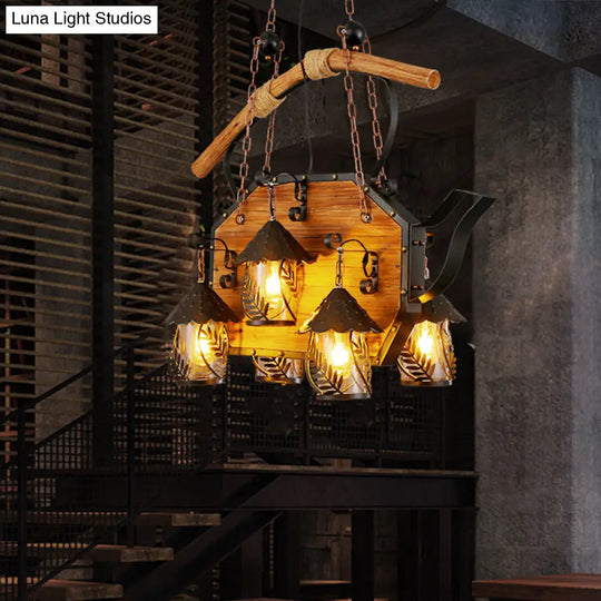 Retro Ship-Shaped Island Lamp - Black Metallic Hanging Light Fixture For Restaurants 6 Lights White