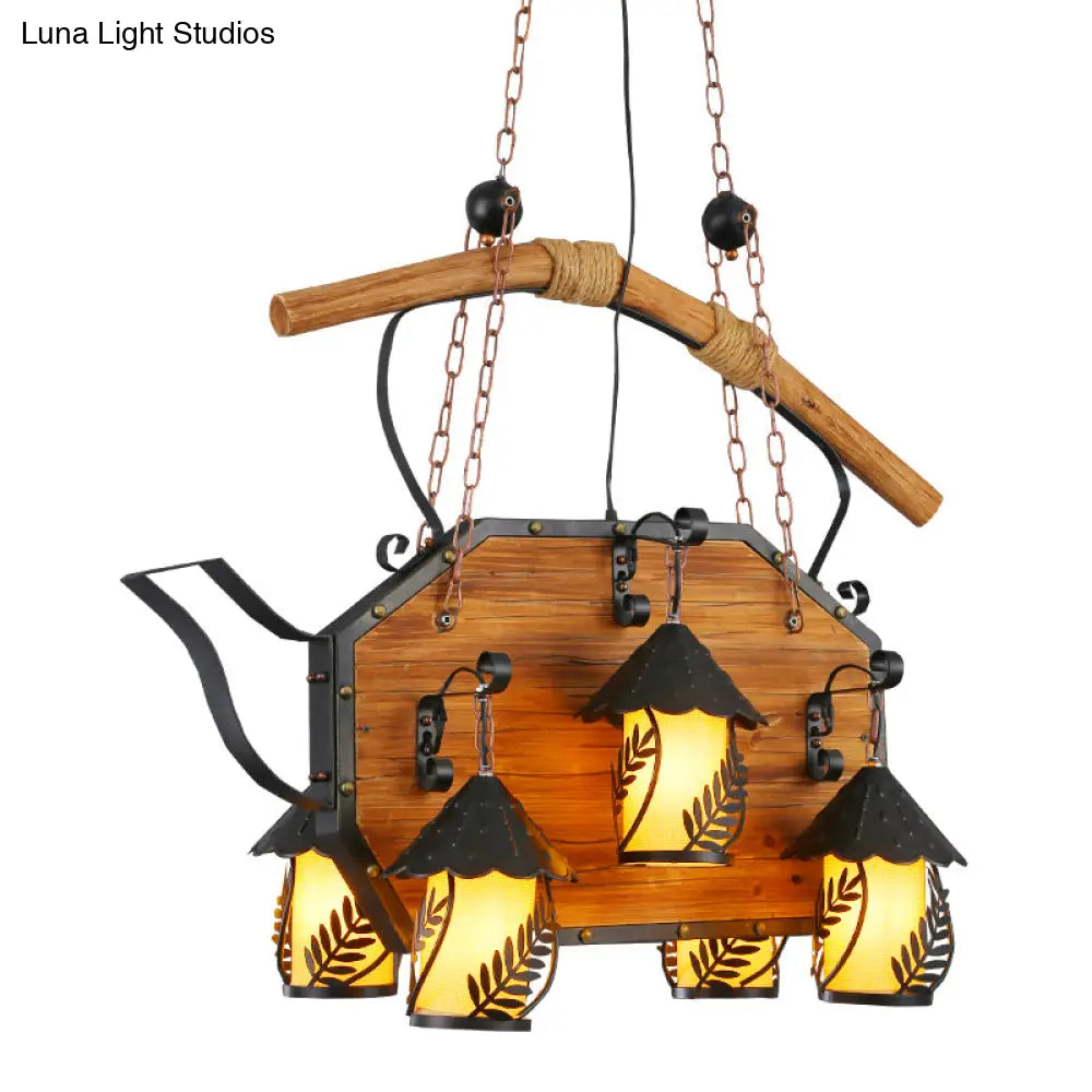 Retro Ship-Shaped Island Lamp - Black Metallic Hanging Light Fixture For Restaurants 6 Lights White