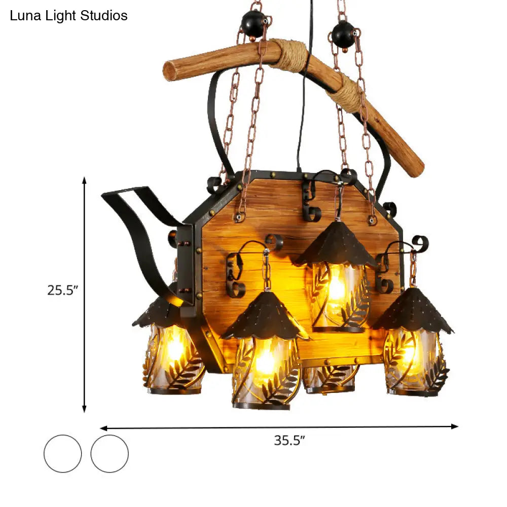 Retro Ship-Shaped Island Lamp - Black Metallic Hanging Light Fixture For Restaurants 6 Lights White