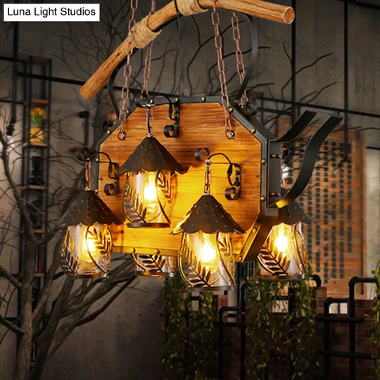 Retro Ship-Shaped Island Lamp - Black Metallic Hanging Light Fixture For Restaurants 6 Lights White