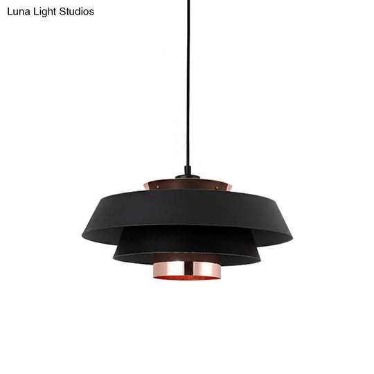 Retro Style 1-Light Metal 3-Tier Black Drum Shade Ceiling Fixture - Ideal For Restaurants