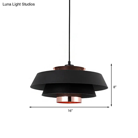 Retro Style 1-Light Metal 3-Tier Black Drum Shade Ceiling Fixture - Ideal For Restaurants