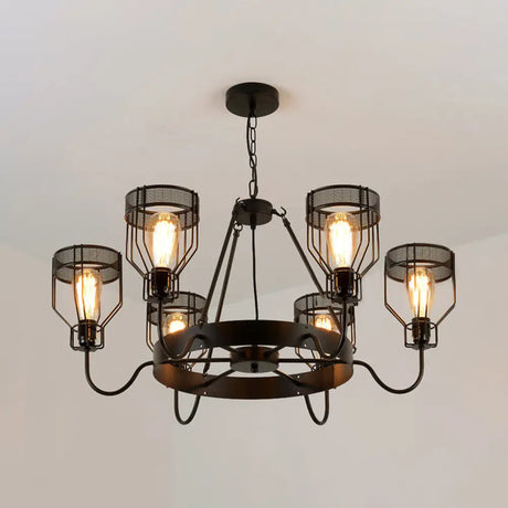Retro Style 6/8-Light Chandelier With Wire Guard Black Down/Up Ceiling Light And Bell Shade 6 / Up