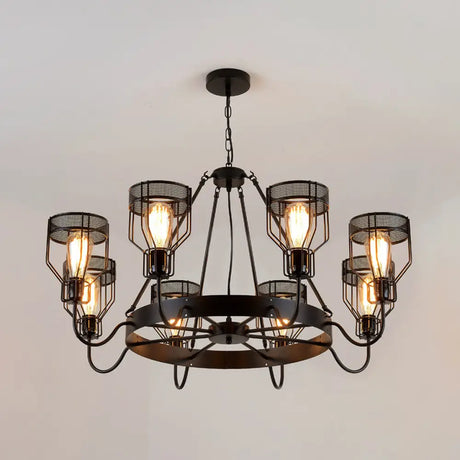 Retro Style 6/8-Light Chandelier With Wire Guard Black Down/Up Ceiling Light And Bell Shade 8 / Up