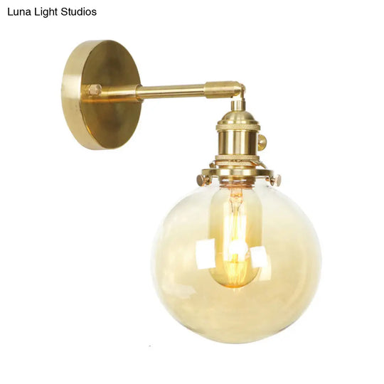 Retro Style Amber Glass Ball Wall Sconce - Outdoor 1 Light Fixture