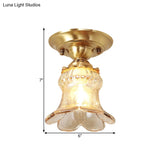 Retro Style Amber Glass Flush Mount Lamp: Single Light Ceiling Fixture With Brass Accents