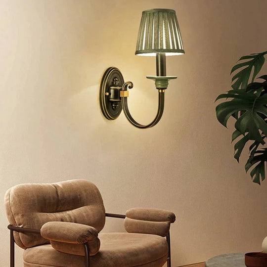 Retro-Stil Schlafzimmer Nachttischlampe Vollkupfer Wandleuchte 