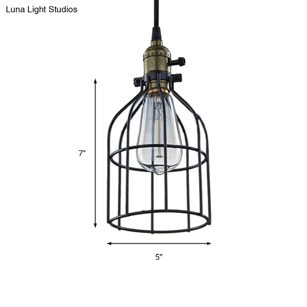Retro Birdcage Hanging Pendant Light In Black - Coffee Shop Accent