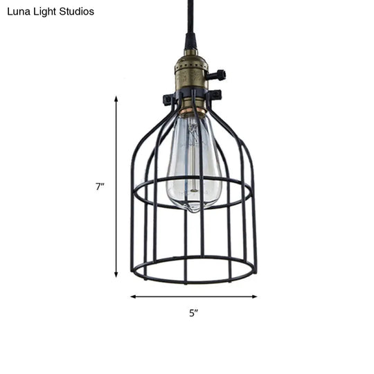 Retro Birdcage Hanging Pendant Light In Black - Coffee Shop Accent