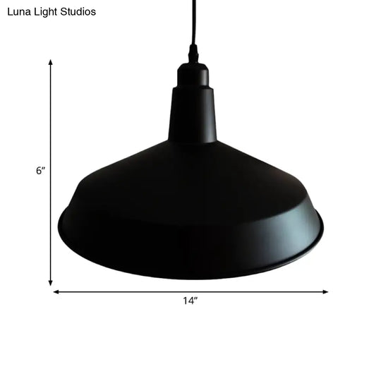 Retro Style Black Finish Barn Pendant Light With Adjustable Cord - 1 Metallic Hanging Fixture