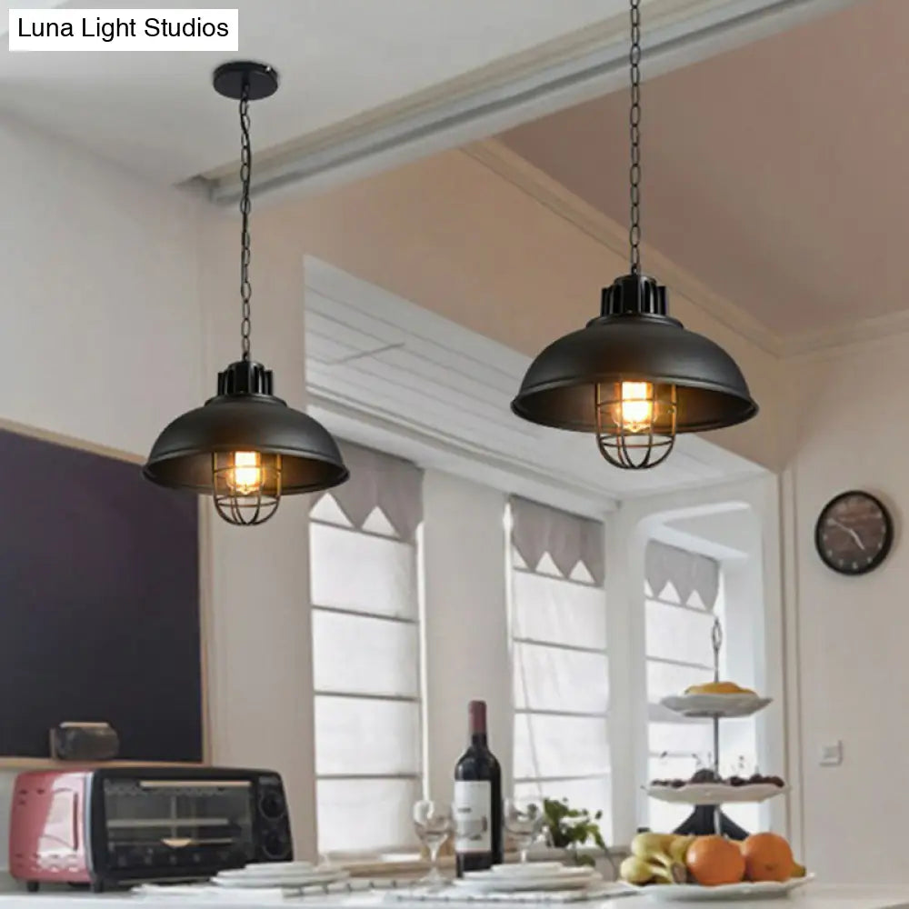 Retro-Style Black Metal Pendant Ceiling Light With Pot Cover Design