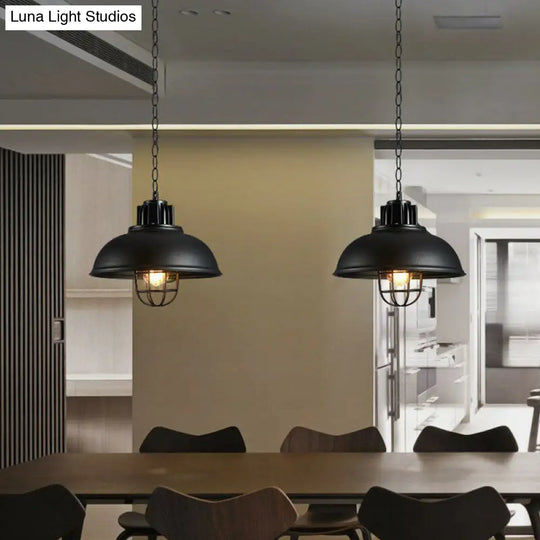 Retro Style Metal Pendant Ceiling Light In Black With Head Suspension And Pot Cover- 1