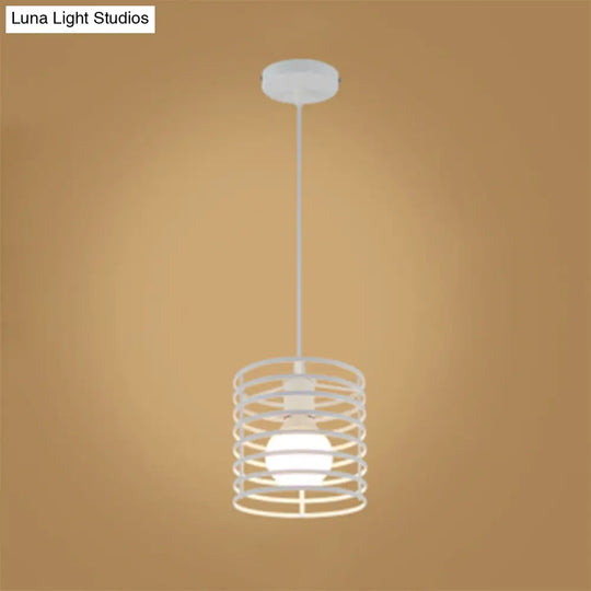 Retro Style Black/White Cylinder Cage Pendant Ceiling Lamp - Adjustable Height Indoor Metal Hanging