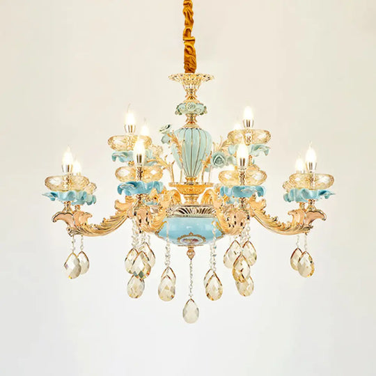 Retro Style Blue Suspension Light With Crystal Facets - Living Room Chandelier 12 /