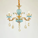 Retro Style Blue Suspension Light With Crystal Facets - Living Room Chandelier 3 /