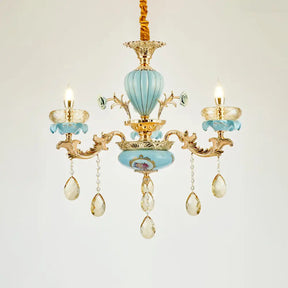 Retro Style Blue Suspension Light With Crystal Facets - Living Room Chandelier 3 /