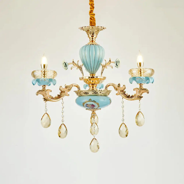 Retro Style Blue Suspension Light With Crystal Facets - Living Room Chandelier 3 /