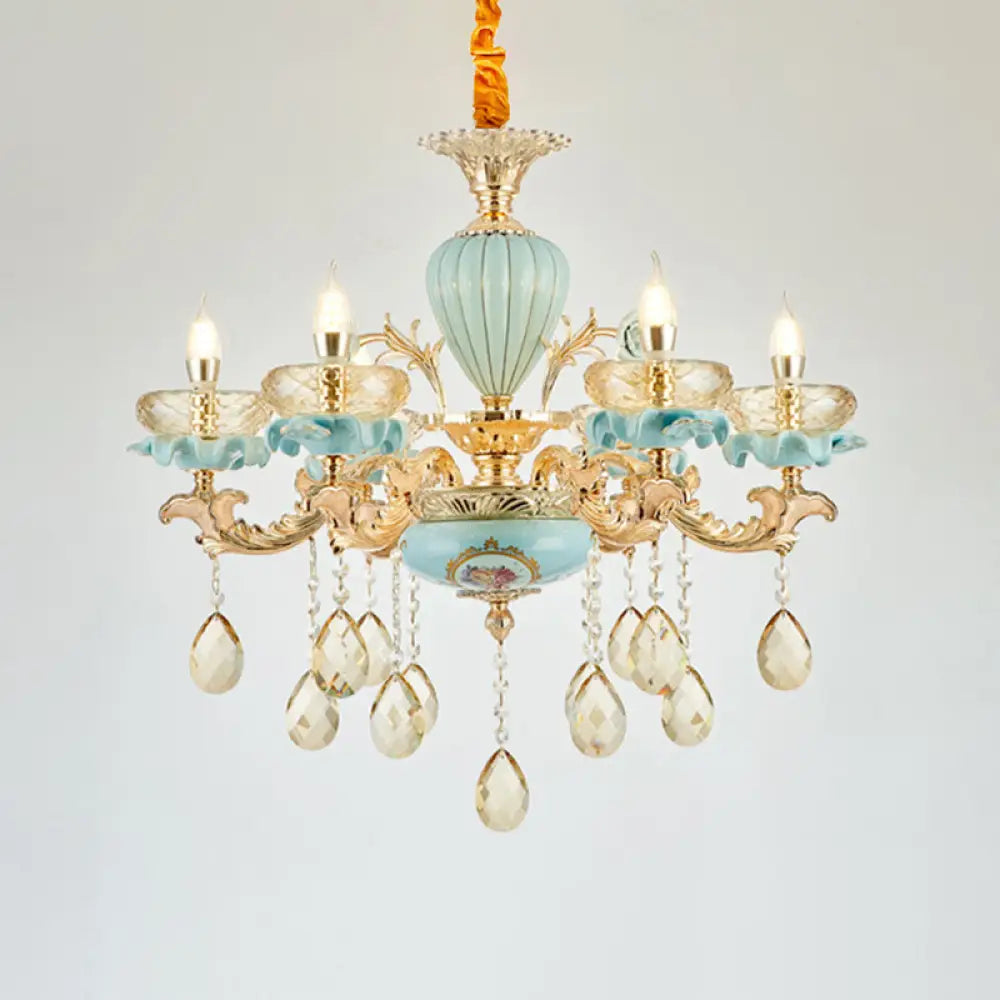 Retro Style Blue Suspension Light With Crystal Facets - Living Room Chandelier 6 /
