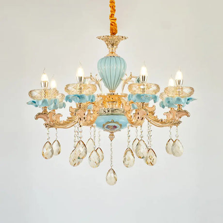 Retro Style Blue Suspension Light With Crystal Facets - Living Room Chandelier 8 /