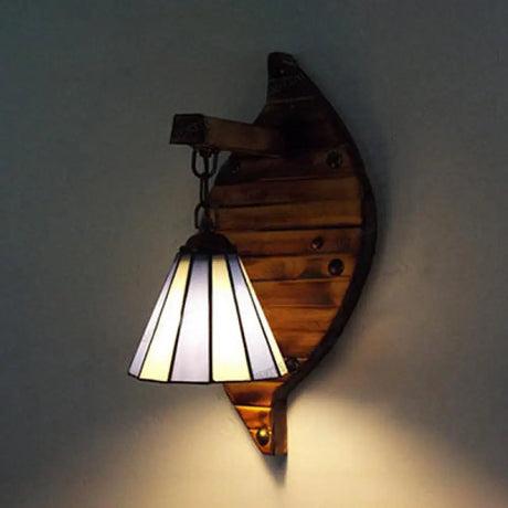 Retro Style Cone Wall Sconce Lamp With Colorful Stained Glass In White/Light Blue/Orange-Red/Yellow