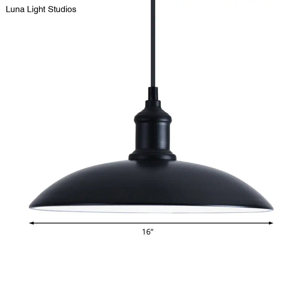 Retro Farmhouse Hanging Pendant Light One-Bulb Ceiling Fixture Metal Bowl Shade 13/16 Width Black