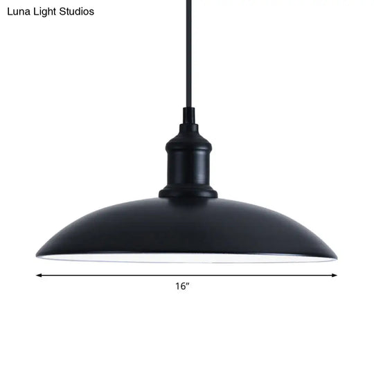 Retro Farmhouse Hanging Pendant Light One-Bulb Ceiling Fixture Metal Bowl Shade 13/16 Width Black