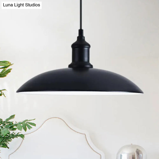 Retro Style Farmhouse Pendant Light: 13’/16’ Hanging Ceiling Fixture Metal Bowl Shade 1 Bulb Black