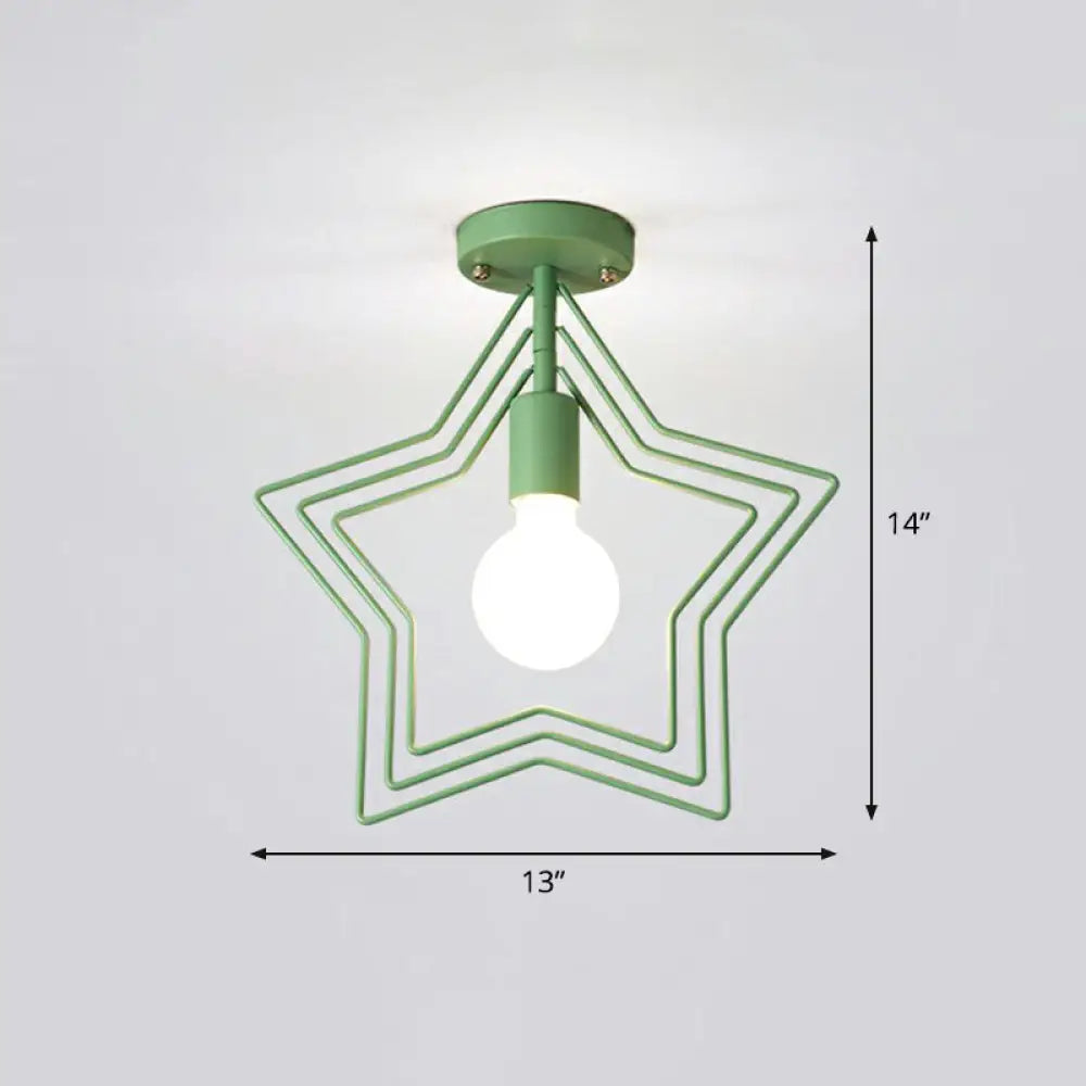 Retro Style Geometric Iron Semi Flush Mount Lighting For Corridor Green / Star