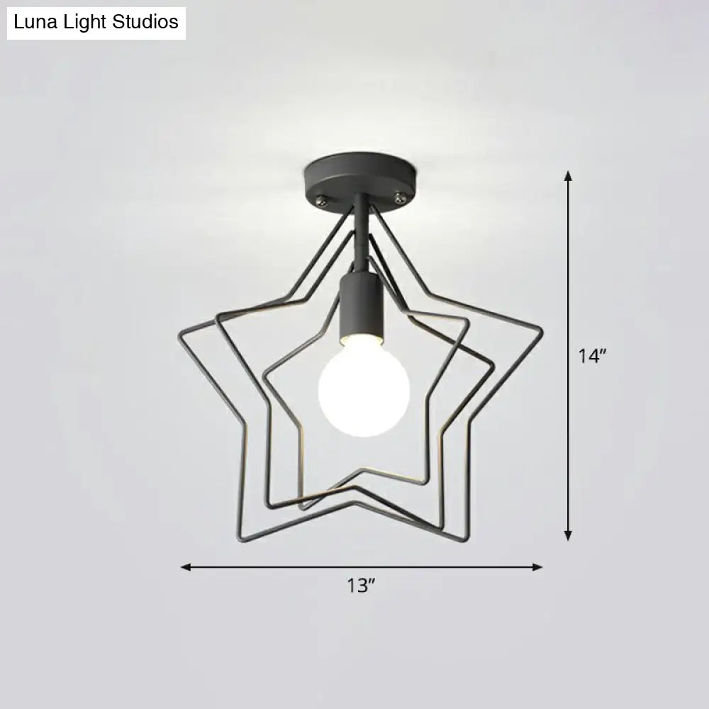 Retro Style Geometric Iron Semi Flush Mount Lighting For Corridor Grey / Star