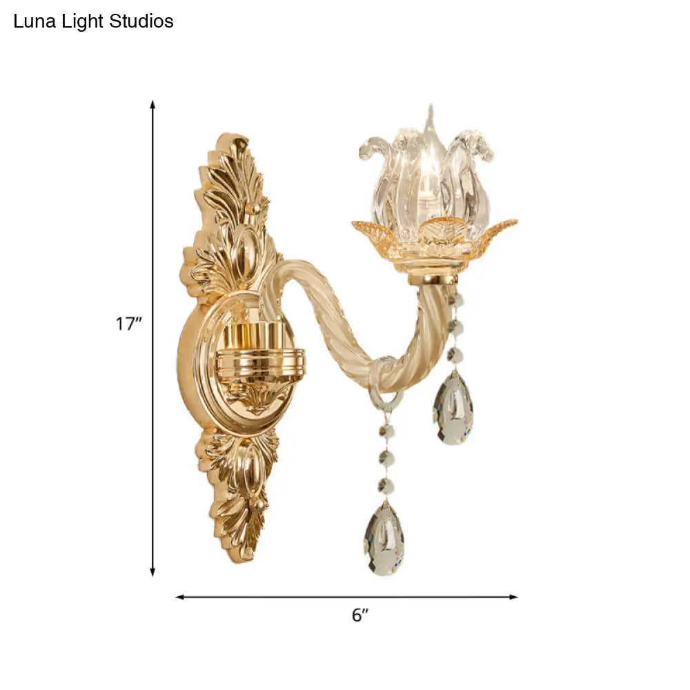 Retro Style Glass Gold Wall Light: Half-Opened Bud Design Mounted Lamp