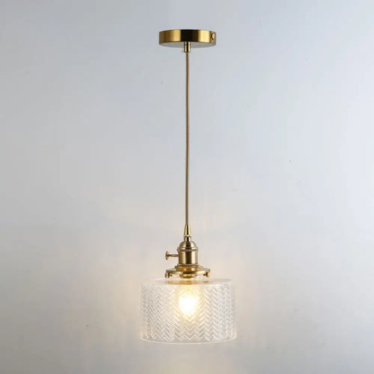 Retro Style Glass Pendant Ceiling Light - Gold Shaded Suspension Lighting For Restaurants / L