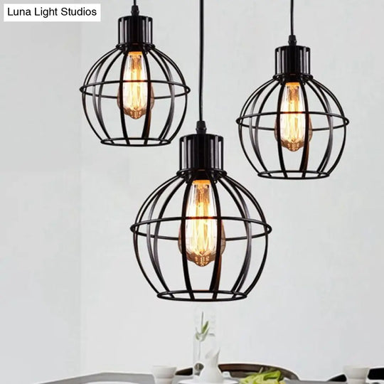 Retro-Style Black Pendant Lamp: 1-Light Global Cage Shade Metallic Ceiling Fixture For Restaurants
