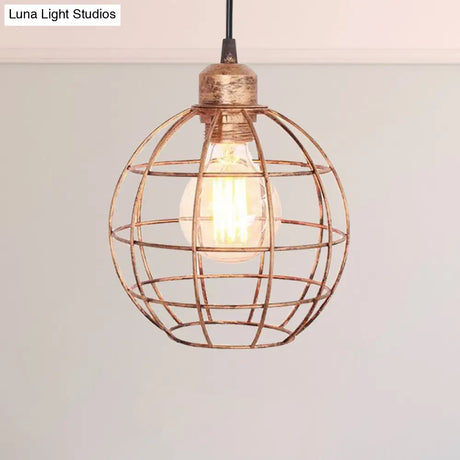 Retro Style Globe 1-Head Metal Ceiling Lamp With Wire Frame | Black/Copper