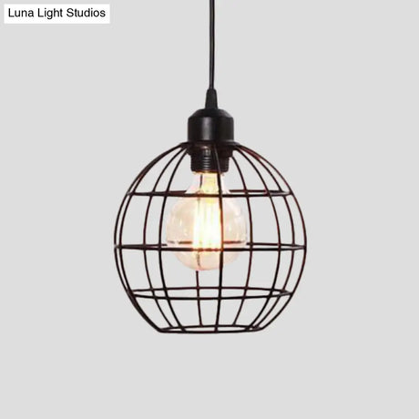 Retro Style Globe 1-Head Metal Ceiling Lamp With Wire Frame | Black/Copper