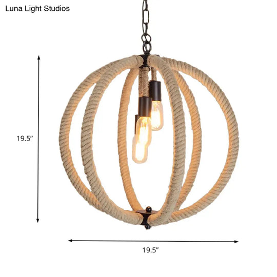 Retro Style Hemp Rope Hallway Chandelier - 3-Light Beige Ceiling Lamp