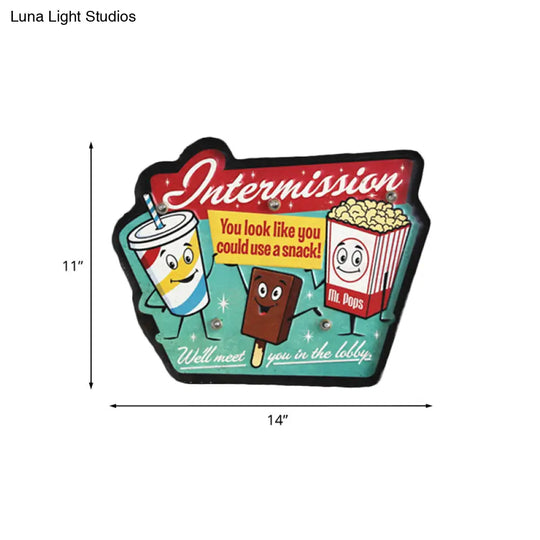 Retro Style Iron Green Led Wall Mounted Lamp - Ice Cream & Popcorn Sign Night Light For Shop