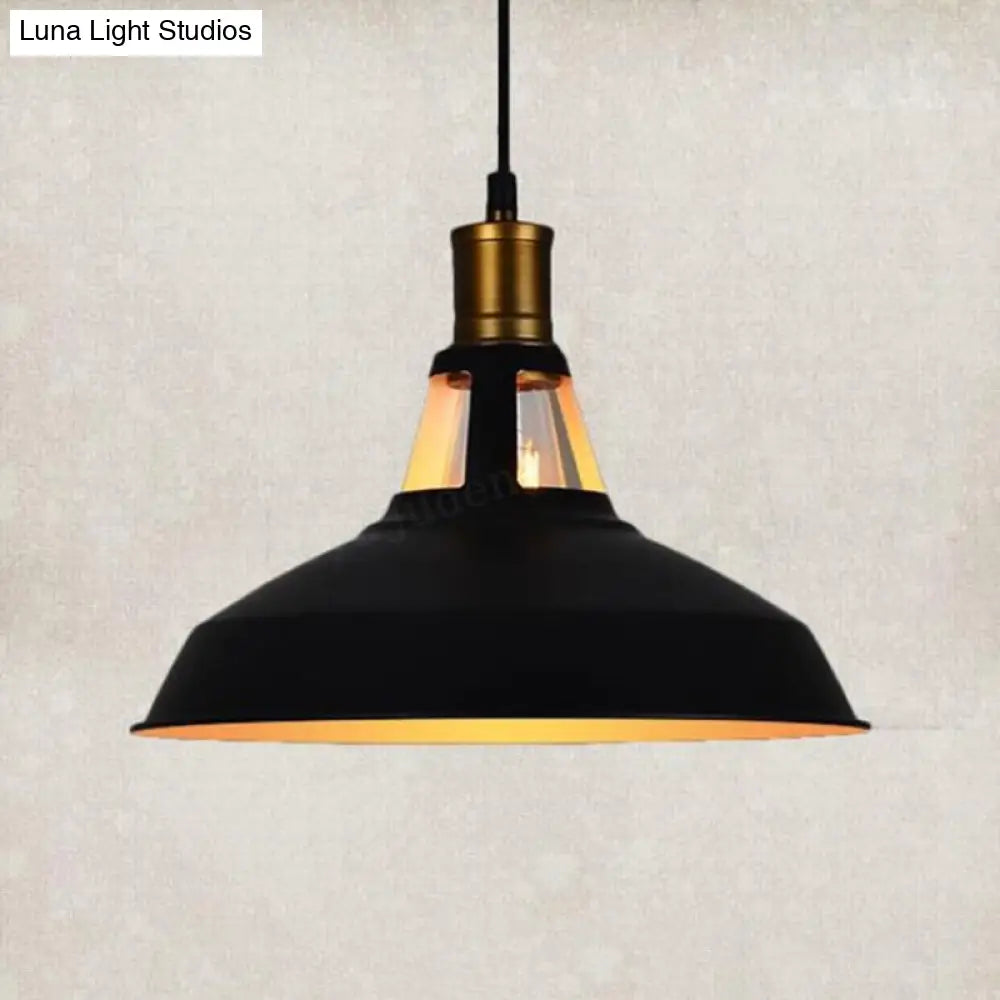 Retro Style Pot Cover Pendant Ceiling Light - Vintage Iron Suspension Lighting For Bars Black Outer