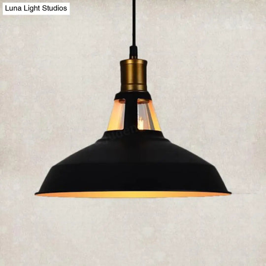 Retro Style Pot Cover Pendant Ceiling Light - Vintage Iron Suspension Lighting For Bars Black Outer